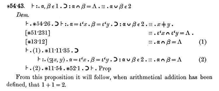 A proof that 1+1=2, from Principia Mathematica